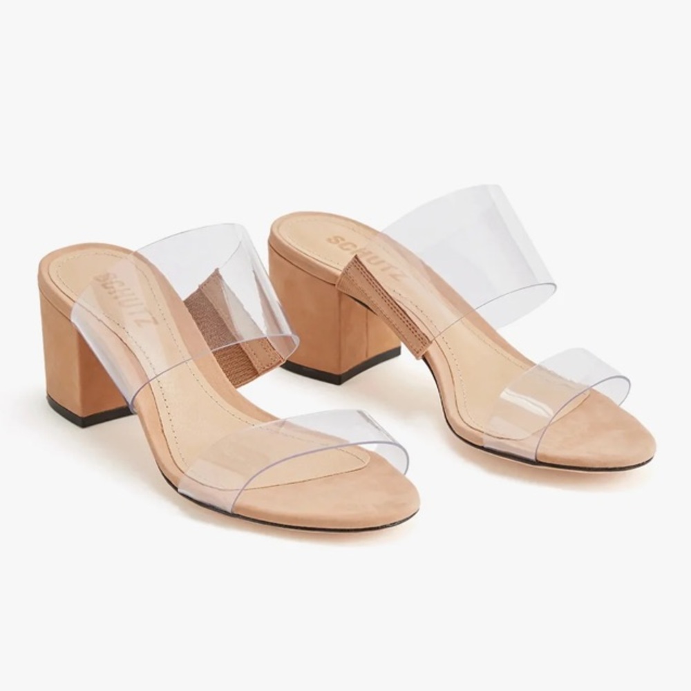SCHUTZ Transparent and Tan Block Heel Sandals